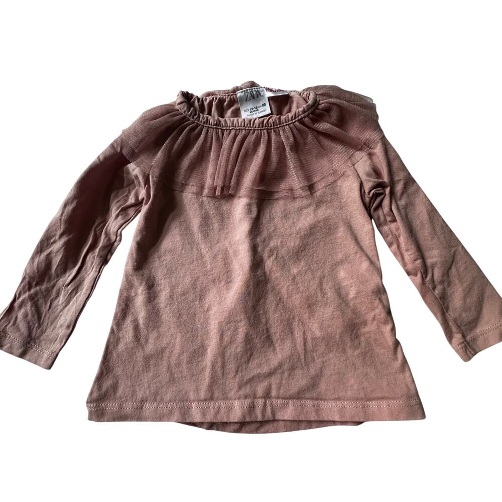 Zara Pink Tulle Neck Long Sleeve Top - 12/18 Months